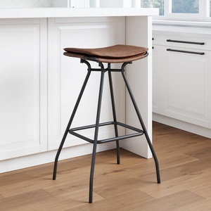 image:imageArlo Modern Backless Upholstered Kitchen Counter Bar Stool with DoubleLayered Saddle Seat and Black Metal Base BrownMatte Black Set of 2BrownBlack