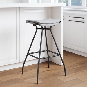 image:imageArlo Modern Backless Upholstered Kitchen Counter Bar Stool with DoubleLayered Saddle Seat and Black Metal Base BrownMatte Black Set of 2Light GreyBlack