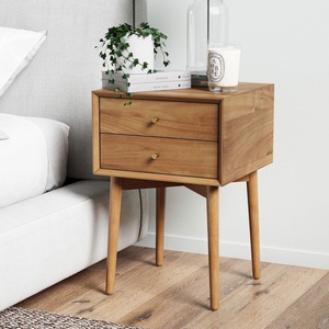 image:imageNathan James 32704 Harper MidCentury Oak Wood Nightstand with 2Drawers Small Side End Table with Storage BrownOak Brown