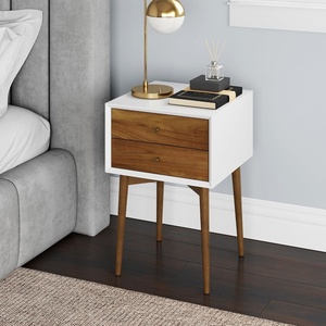 image:imageNathan James 32704 Harper MidCentury Oak Wood Nightstand with 2Drawers Small Side End Table with Storage BrownWhiteBrown