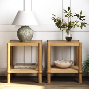 image:imageNathan James 33301 Hayes Solid Wood Nightstand Bedside End or Side Table in Light Brown Wood Finish amp Glass Top with Open Storage Shelf 18 in x 18 in x 22 inLight BrownSeagrass