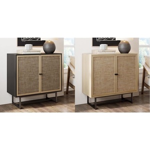 image:imageNathan James Accent Boho Modern Free Standing Buffet Sideboard Hallway Entryway Dining Living Room 1 Storage Cabinet Kova  Black OakCane amp Light OakBlack