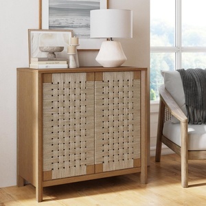 image:imageNathan James Aerie Rustic Wood Cabinet Boho Living Room Storage Cabinet with Seagrass Door Panels and Solid Wood Legs Light Brown
