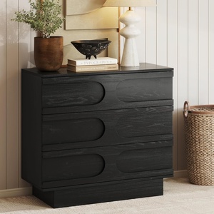 image:imageNathan James Andrew 3Drawer Rattan Dresser or Boheminan Living Room Storage Cabinet with Natural Rattan Accent and Metal Legs Light OakBlackIris Black Oak