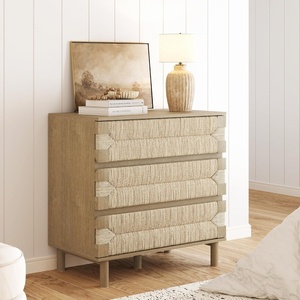 image:imageNathan James Andrew 3Drawer Rattan Dresser or Boheminan Living Room Storage Cabinet with Natural Rattan Accent and Metal Legs Light OakBlackLight BrownSeagrass