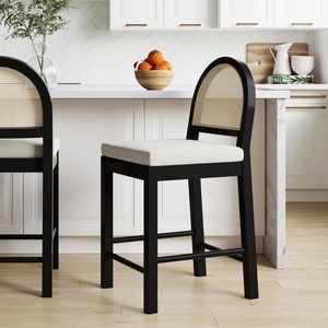 image:imageNathan James Bailey Upholstered Rattan Bar Stool in Oak Finish Frame Counter Height Stool with Natural Rattan Woven Back For Kitchen Island Brown Set of 4BlackWhite