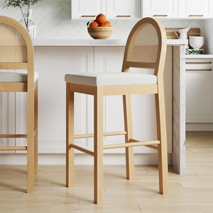 image:imageNathan James Bailey Upholstered Rattan Bar Stool in Oak Finish Frame Counter Height Stool with Natural Rattan Woven Back For Kitchen Island Brown Set of 4Light BrownWhite