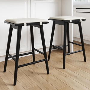 image:imageNathan James Barker Classic Counter Height Wood Barstool with Leather Removable Cushion Backless Island 24 Bar Stool for Kitchen Chestnut Brown Set of 2BlackWhite Boucle
