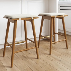 image:imageNathan James Barker Classic Counter Height Wood Barstool with Leather Removable Cushion Backless Island 24 Bar Stool for Kitchen Chestnut Brown Set of 2Medium BrownWhite Boucle