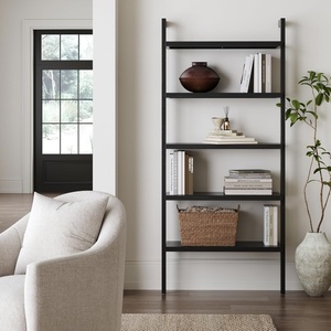 image:imageNathan James Beacon 3Shelf Bookcase with Seagrass Cabinet Solid Wood Bookshelf with Storage with Solid Wood Frame SeagrassRaw Oak Set of 3Beacon Black Oak