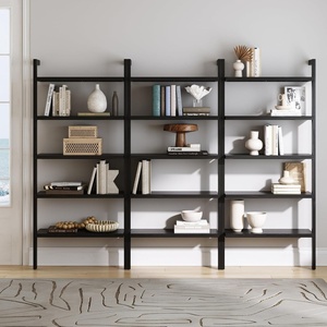 image:imageNathan James Beacon 3Shelf Bookcase with Seagrass Cabinet Solid Wood Bookshelf with Storage with Solid Wood Frame SeagrassRaw Oak Set of 3Beacon Black