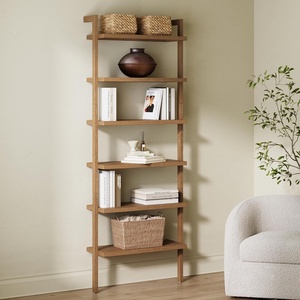 image:imageNathan James Beacon 3Shelf Bookcase with Seagrass Cabinet Solid Wood Bookshelf with Storage with Solid Wood Frame SeagrassRaw Oak Set of 3Beacon Light Brown 6 Shelf