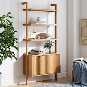 image:imageNathan James Beacon 3Shelf Bookcase with Seagrass Cabinet Solid Wood Bookshelf with Storage with Solid Wood Frame SeagrassRaw Oak Set of 3Jasper Natural Brown