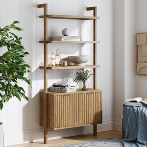 image:imageNathan James Beacon 3Shelf Bookcase with Seagrass Cabinet Solid Wood Bookshelf with Storage with Solid Wood Frame SeagrassRaw Oak Set of 3Light Brown
