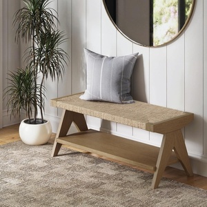 image:imageNathan James Beacon Bohemian Bench Seat with Shoe Storage Seagrass Entryway or End of Bed Bench with Solid Wood Frame Brushed Light BrownBrushed Light BrownSeagrass