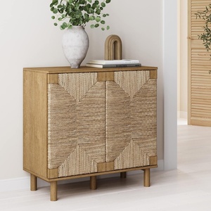 image:imageNathan James Beacon Boho TV Stand Free Standing Kitchen Cabinet Storage with Adjustable Interior Shelf and Seagrass Accent SeagrassRaw Oak Set of 2Brushed Light Brownseagrass