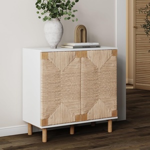 image:imageNathan James Beacon Boho TV Stand Free Standing Kitchen Cabinet Storage with Adjustable Interior Shelf and Seagrass Accent SeagrassRaw Oak Set of 2Whiteseagrass