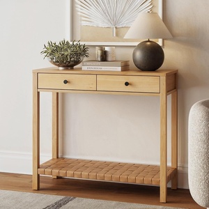 image:imageNathan James Beacon Wooden Sofa Console Table with Drawers Bohemian Entryway Table Hallway Table with Seagrass Shelf Light BrownEvelyn Natural Brown