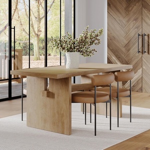 image:imageNathan James Briggs Modern Farmhouse Dining Set for 6 Solid Wood Dining Room Table Set with 6 Upholstered Dining Chairs Light BrownLight BrownFaux Leather
