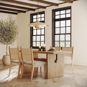image:imageNathan James Briggs Modern Farmhouse Dining Set for 6 Solid Wood Dining Room Table Set with 6 Upholstered Dining Chairs Light BrownLight BrownSeagrass