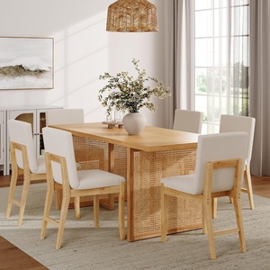 image:imageNathan James Briggs Modern Farmhouse Dining Set for 6 Solid Wood Dining Room Table Set with 6 Upholstered Dining Chairs Light BrownLight BrownWhite