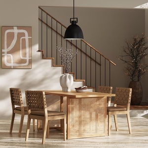image:imageNathan James Briggs Modern Farmhouse Dining Set for 6 Solid Wood Dining Room Table Set with 6 Upholstered Dining Chairs Light BrownWarm Pine