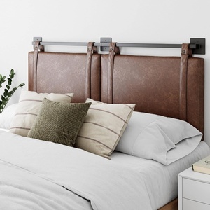 image:imageNathan James Charlie Wall Mount Hanging Upholstered Headboard Queen White Boucle with Brown Faux Leather StrapsBrown Faux Leather
