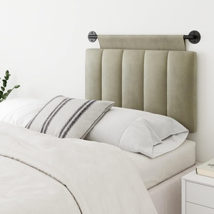 image:imageNathan James Charlie Wall Mount Hanging Upholstered Headboard Queen White Boucle with Brown Faux Leather StrapsFogBlack