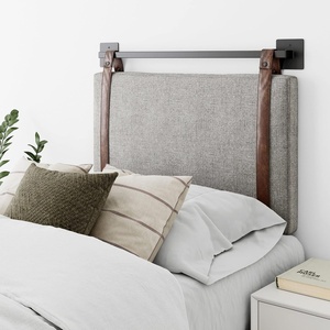 image:imageNathan James Charlie Wall Mount Hanging Upholstered Headboard Queen White Boucle with Brown Faux Leather StrapsGray With Brown Faux Leather Straps