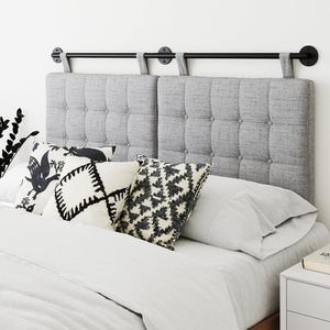 image:imageNathan James Charlie Wall Mount Hanging Upholstered Headboard Queen White Boucle with Brown Faux Leather StrapsGreyBlack