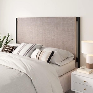 image:imageNathan James Charlie Wall Mount Hanging Upholstered Headboard Queen White Boucle with Brown Faux Leather StrapsNatural CaneBlack
