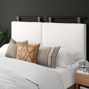 image:imageNathan James Charlie Wall Mount Hanging Upholstered Headboard Queen White Boucle with Brown Faux Leather StrapsWhite Boucle With Brown Faux Leather Straps