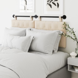 image:imageNathan James Charlie Wall Mount Hanging Upholstered Headboard Queen White Boucle with Brown Faux Leather StrapsWhite CloudBlack
