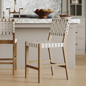 image:imageNathan James Cohen MidCentury Modern Suede Bar Stool Counter Height Chair in Solid Wood Frame with Footrest and Woven Suede Back for Kitchen Natural Brown Set of 4White