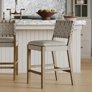 image:imageNathan James Cohen MidCentury Modern Suede Bar Stool Counter Height Chair in Solid Wood Frame with Footrest and Woven Suede Back for Kitchen Natural Brown Set of 4Taupe