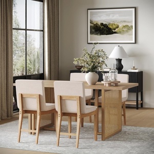 image:imageNathan James Cove Boho Dining Set Solid Wood Dining Table Set for 6 Light Wood Table and Seagrass Chairs Set Light BrownRattanBrownBoucle
