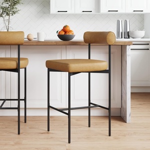 image:imageNathan James Dahlia Counter Height Chair Modern Barstool with Back MidCentury Metal Legs and Leather Padded Cushion for Kitchen Island and Bars BrownBlack Set of 2Light Brownmatte Black