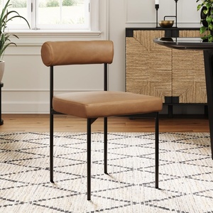 image:imageNathan James Dahlia Modern Kitchen and Dining Chair with Metal Legs and Vegan Leather Upholstery BrownBlack Set of 2Light Brownmatte Black
