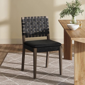 image:imageNathan James Elodia Upholstered Dining Chair with Seagrass Back Solid Wood Modern Dining Room Chair with Natural Flax Upholstery Light BrownBlack