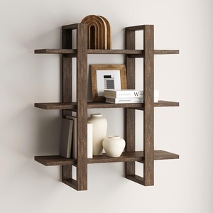 image:imageNathan James Floating Wall Book Shelves 3Tier Display Shelf Decorative Modular Shelf in Solid Wood for Bedroom Nursery Bathroom or Kitchen Set of 2Brushed Dark Brown
