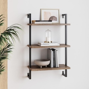 image:imageNathan James Floating Wall Book Shelves 3Tier Display Shelf Decorative Modular Shelf in Solid Wood for Bedroom Nursery Bathroom or Kitchen Set of 2Rustic OakMatte Black
