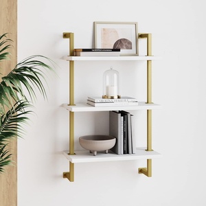 image:imageNathan James Floating Wall Book Shelves 3Tier Display Shelf Decorative Modular Shelf in Solid Wood for Bedroom Nursery Bathroom or Kitchen Set of 2WhiteBrass Gold