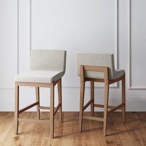 image:imageNathan James Gracie Modern Upholstered Bar Chair Wooden Bar Stool for Kitchen Island with Faux Leather Upholstery Light Brown Set of 2Medium BrownBeige