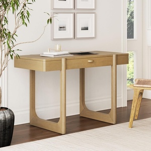 image:imageNathan James Haley Mid Century Modern Home Office Desk Solid Wood Writing Desk with Drawer and Rounded Legs Light Brown