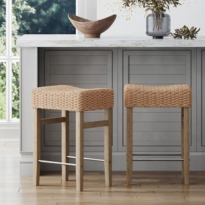 image:imageNathan James Harvey Rattan Bar Stool Bohemian Counter Height Stool with Woven Seagrass Seat Solid Wood Legs and Metal Footrest SeagrassBrushed Gray Set of 4SeagrassBrushed Gray