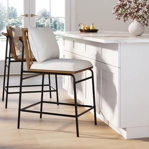 image:imageNathan James Irie Scandinavian Counter Height Cushioned Bar Stool Kitchen Bar Stool with Boucle Upholstery Metal Legs and Solid Wood Frame Cream BoucleBlack Set of 4Irie Light Brown