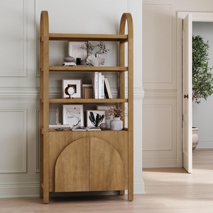 image:imageNathan James Iris 3 Tier Bookshelf Arched Bookcase Cabinet Solid Wood Bookcase with Cabinet Base Boho Bookshelf in Midnight Charcoal FinishIris Light Brown