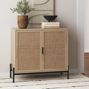 image:imageNathan James Jacala Mid Century Modern Entryway Storage Cabinet with Doors Living Room Accent Cabinet with Wood Frame Black OakLight OakRattan