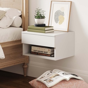image:imageNathan James Jackson Wall Mounted Rattan Floating Bedroom Nightstand with Storage Drawer and Modern Open Shelf Cubby Light OakRattanWhite