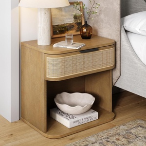 image:imageNathan James Keith Farmhouse Bedside Table Modern Coastal Nightstand Rattan Nightstand with 1 Drawer for Bedroom Light Brown